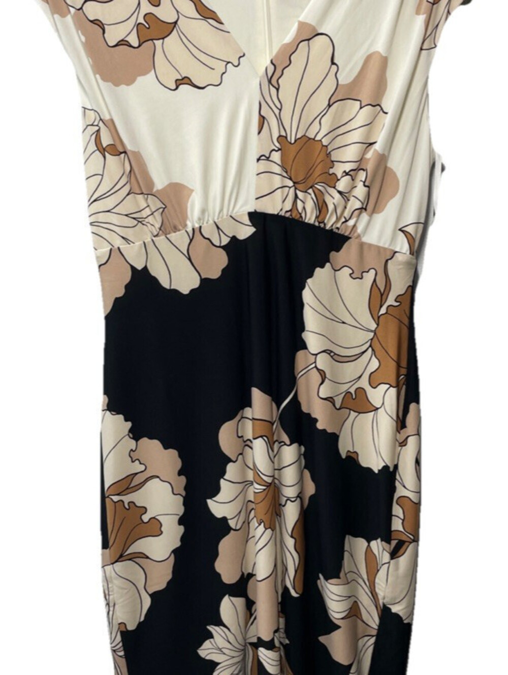 Maggy London Cap-Sleeve Sheath Floral Print Summer Dress Size 10 Cream/Black